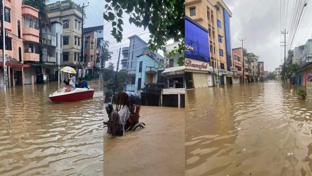 সিলেট নগরীর বাসা-বাড়িতে ঢুকছে পানি