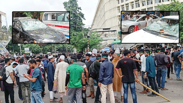 শাহবাগে ছাত্রলীগ-আন্দোলন কারীদের সংঘর্ষ, ৫০ গাড়ি ভাঙচুর