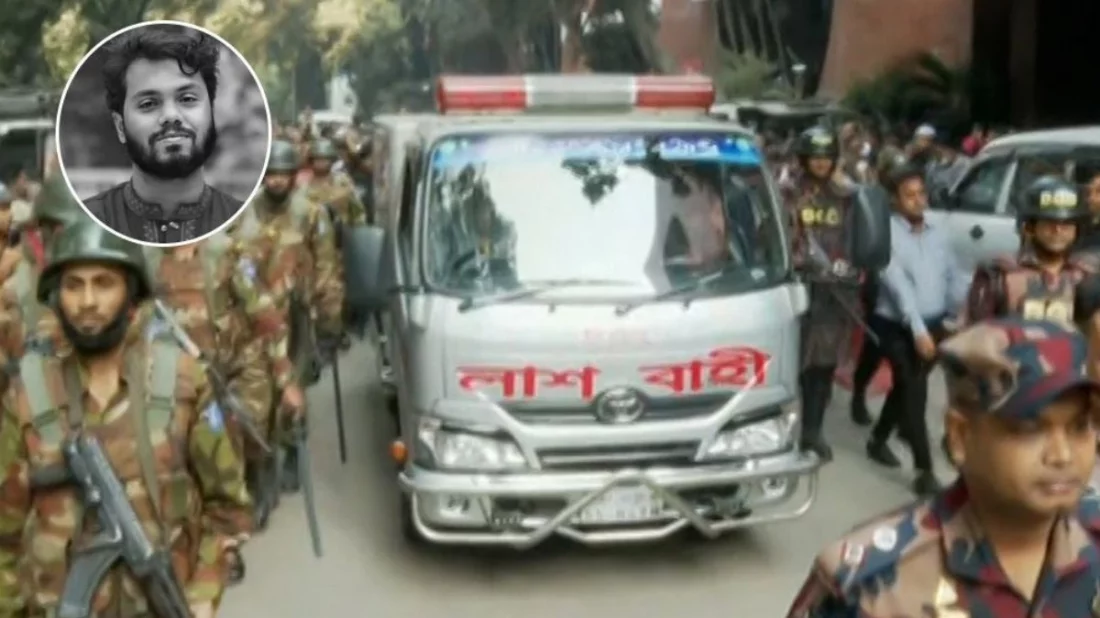ময়নাতদন্তের জন্য হাদির মরদেহ সোহরাওয়ার্দী হাসপাতালের মর্গে