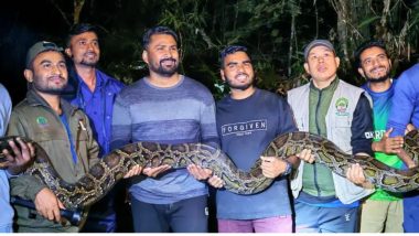 বাড়িতে ঢুকে পড়ল ১৪ ফুট লম্বা ৪০ কেজি ওজনের সাপ