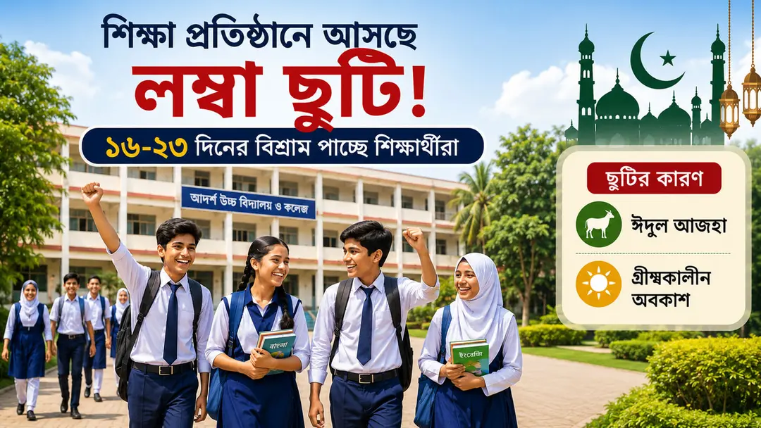 শিক্ষাপ্রতিষ্ঠানে আসছে লম্বা ছুটি, ১৬-২৩ দিনের অবকাশ পাচ্ছে শিক্ষার্থীরা